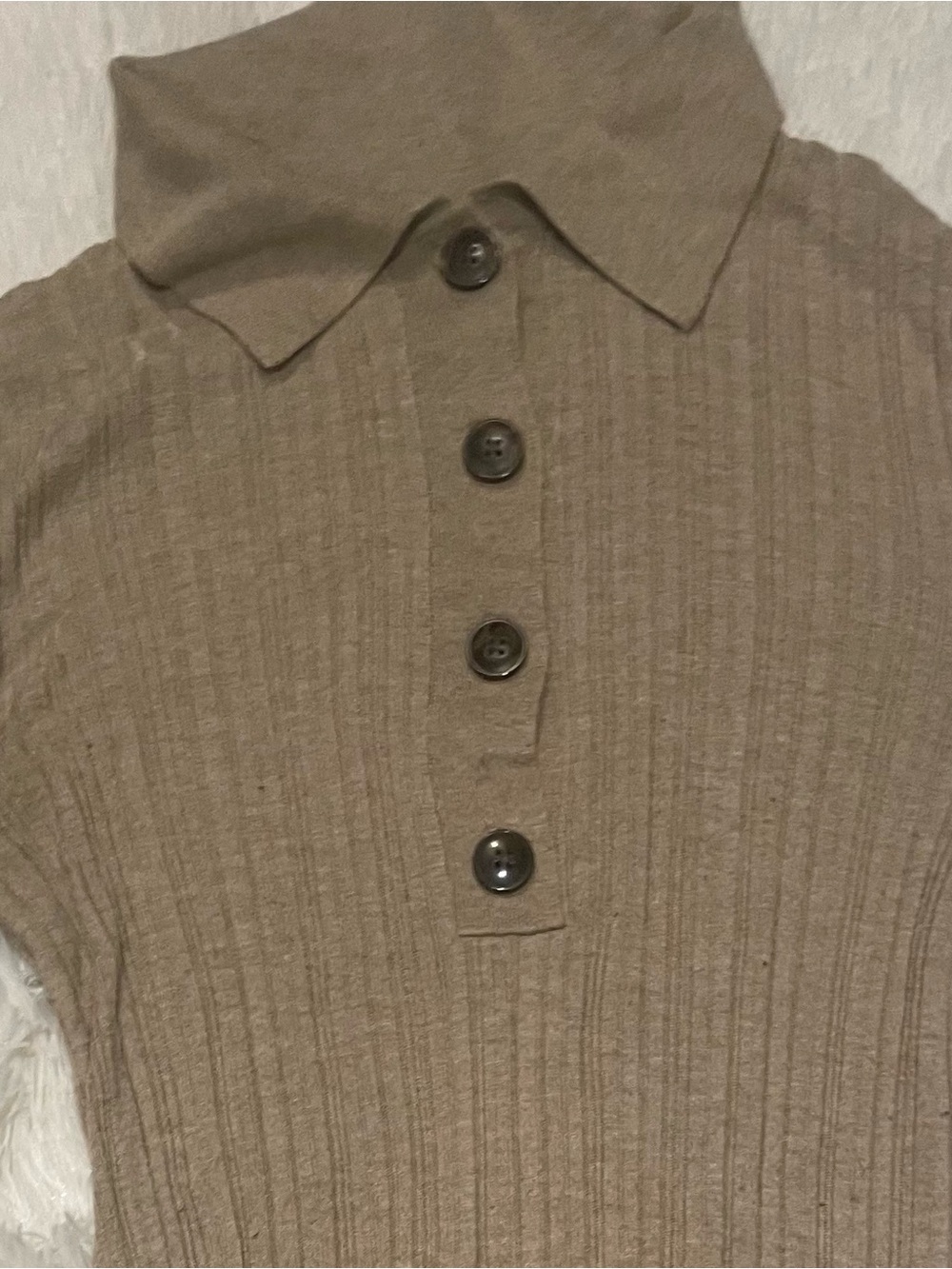 Reitmans Tan Ribbed Button-Down Polo Top - Picture 5 of 8